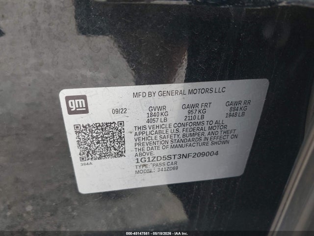 Продаж на аукціоні авто 2022 Chevrolet Malibu Fwd Lt, vin: 1G1ZD5ST3NF209004, номер лоту: 45147581