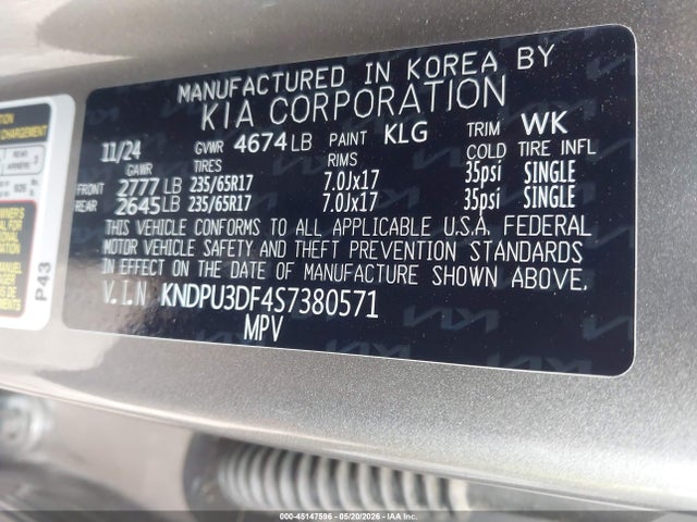 Aukcja sprzedaży 2025 Kia Sportage Lx, vin: KNDPU3DF4S7380571, numer aukcji: 45147596