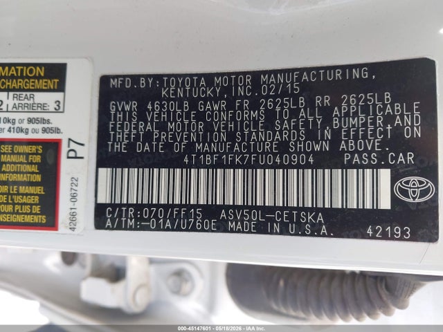 Toyota CAMRY SE 2015 4T1BF1FK7FU040904 Image 9