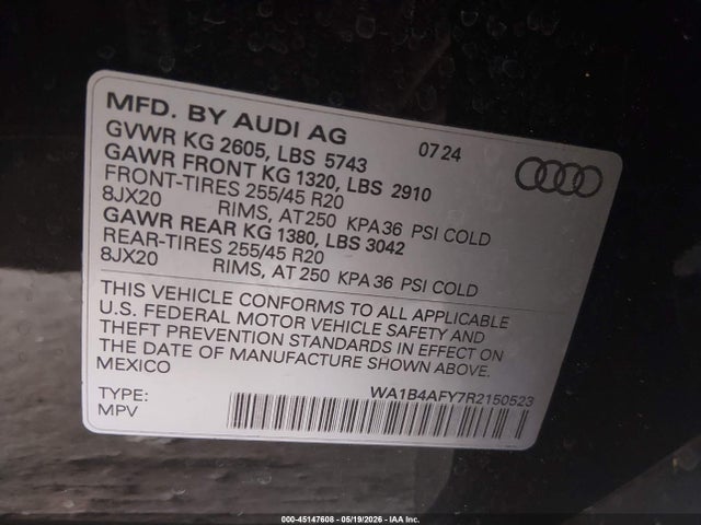45147608 :رقم المزاد ، WA1B4AFY7R2150523 vin ، 2024 Audi Sq5 Premium Plus Tfsi Quattro Tiptronic مزاد بيع