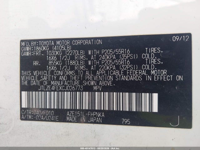 Aukcja sprzedaży 2012 Scion Xb, vin: JTLZE4FEXCJ026773, numer aukcji: 45147613