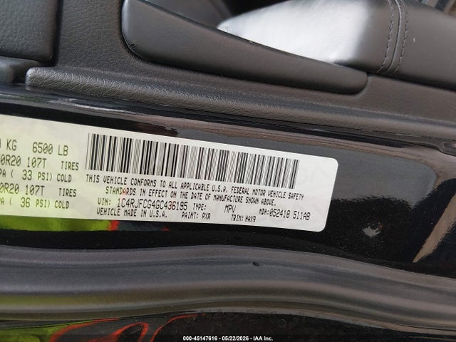 45147616 :رقم المزاد ، 1C4RJFCG4GC436195 vin ، 2016 Jeep Grand Cherokee High Altitude مزاد بيع