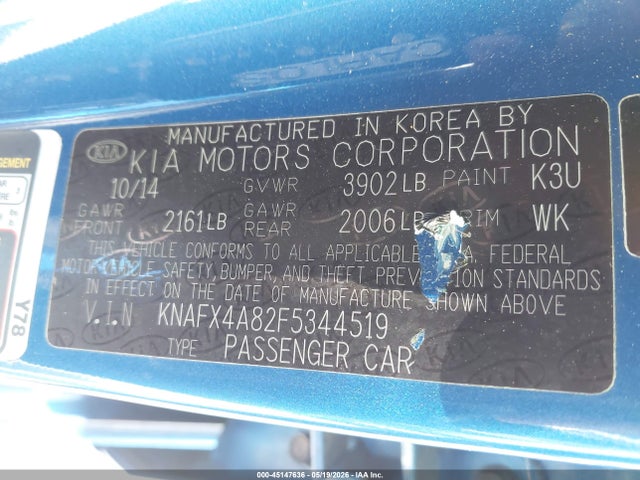KNAFX4A82F5344519 KIA FORTE EX