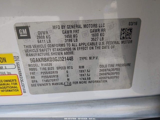 5GAKRBKD3GJ321448 Buick Enclave Leather