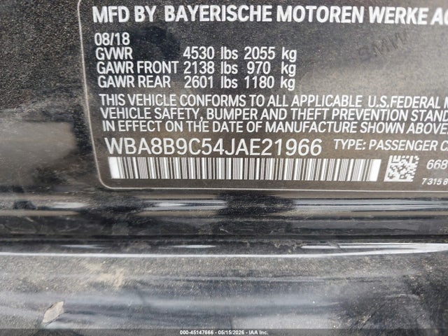 45147666 :رقم المزاد ، WBA8B9C54JAE21966 vin ، 2018 Bmw 330i مزاد بيع