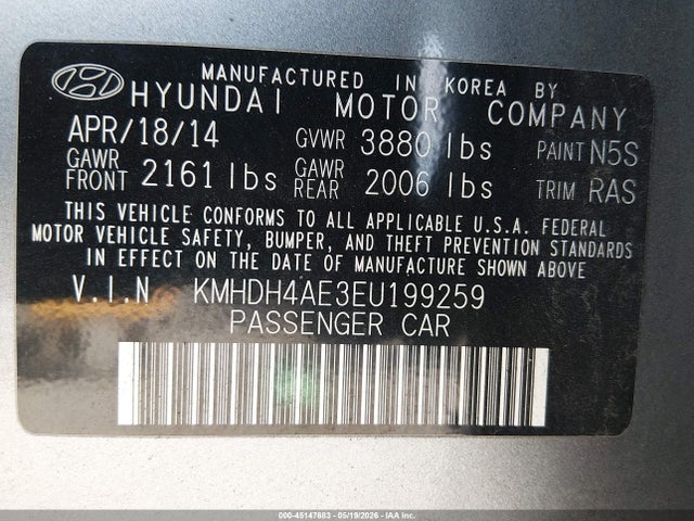 Продаж на аукціоні авто 2014 Hyundai Elantra Se, vin: KMHDH4AE3EU199259, номер лоту: 45147683