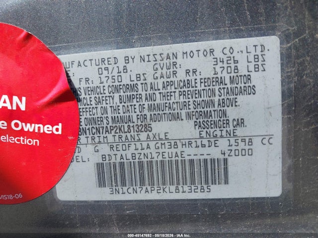 Nissan Versa 1.6 Sv 2019 3N1CN7AP2KL813285 Image 9