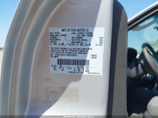 Продажа на аукционе авто 2005 Ford Escape Xlt, vin: 1FMYU93175KE22094, номер лота: 45147703