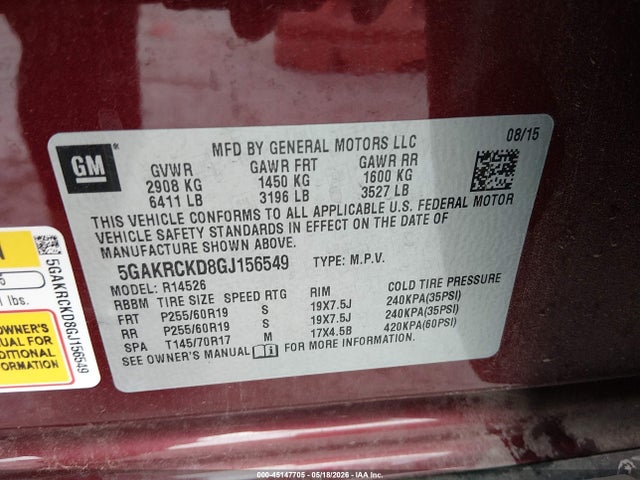 5GAKRCKD8GJ156549 Buick Enclave