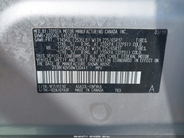 Продаж на аукціоні авто 2011 Toyota Rav4, vin: 2T3BF4DV5BW130441, номер лоту: 45147711