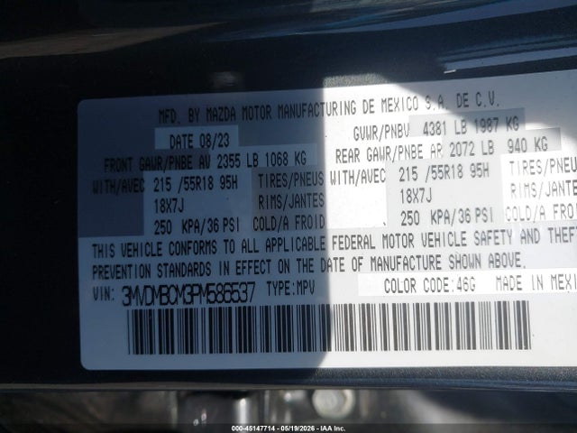 45147714 :رقم المزاد ، 3MVDMBCM3PM586537 vin ، 2023 Mazda Cx-30 2.5 S Preferred مزاد بيع