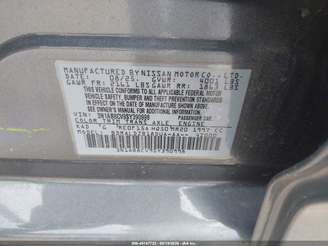 2025 Nissan Sentra Sv მანქანა იყიდება აუქციონზე, vin: 3N1AB8CV9SY390998, აუქციონის ნომერი: 45147722