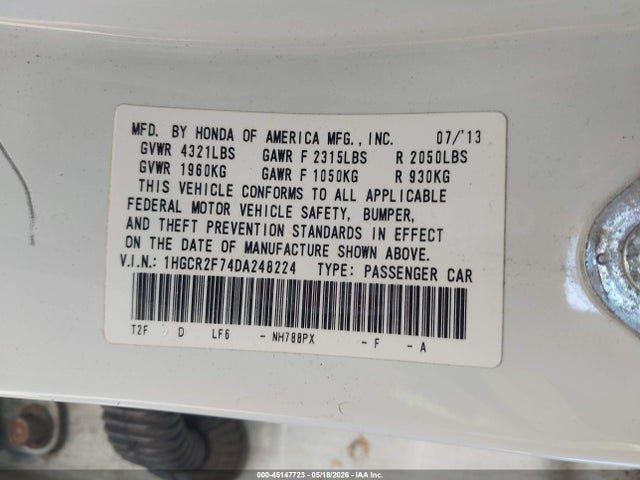 Aukcja sprzedaży 2013 Honda Accord Ex, vin: 1HGCR2F74DA248224, numer aukcji: 45147723