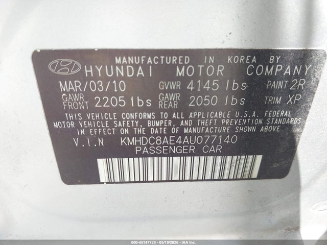 Aukcja sprzedaży 2010 Hyundai Elantra Touring Gls, vin: KMHDC8AE4AU077140, numer aukcji: 45147728
