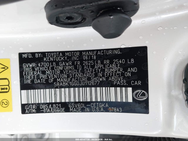 Продажа на аукционе авто 2018 Lexus Es 350, vin: 58ABK1GG0JU112677, номер лота: 45147735