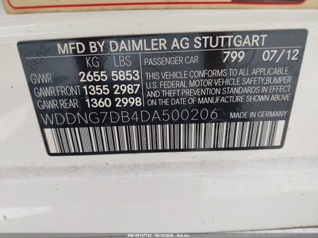 45147742 :رقم المزاد ، WDDNG7DB4DA500206 vin ، 2013 Mercedes-benz S 550 مزاد بيع