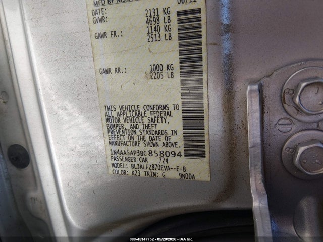 Aukcja sprzedaży 2011 Nissan Maxima 3.5 Sv, vin: 1N4AA5AP3BC858094, numer aukcji: 45147752