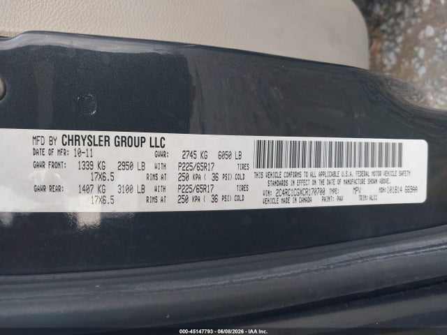Продажа на аукционе авто 2012 Chrysler Town & Country Touring-l, vin: 2C4RC1CGXCR170700, номер лота: 45147793