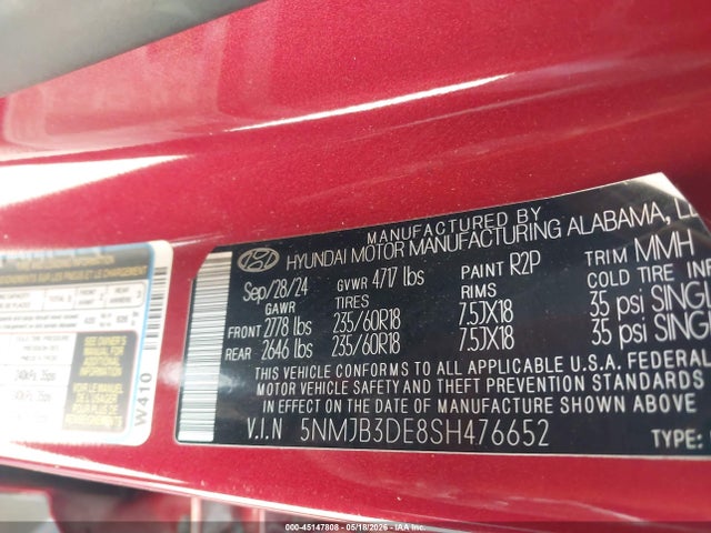 Aukcja sprzedaży 2025 Hyundai Tucson Sel, vin: 5NMJB3DE8SH476652, numer aukcji: 45147808