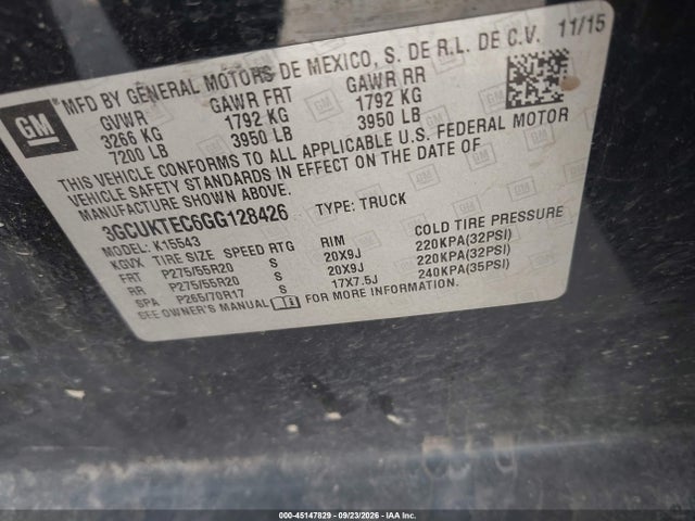 Продаж на аукціоні авто 2016 Chevrolet Silverado 1500 High Country, vin: 3GCUKTEC6GG128426, номер лоту: 45147829