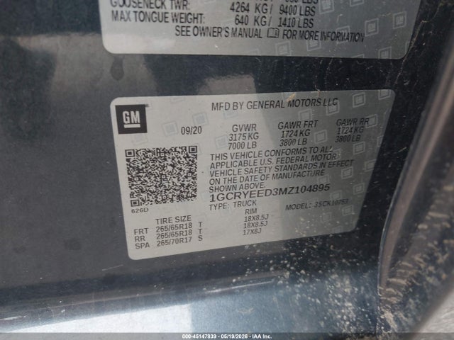 Продаж на аукціоні авто 2021 Chevrolet Silverado 1500 4wd  Standard Bed Rst, vin: 1GCRYEED3MZ104895, номер лоту: 45147839