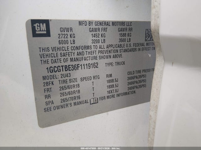 Продаж на аукціоні авто 2015 Chevrolet Colorado Lt, vin: 1GCGTBE36F1119162, номер лоту: 45147859