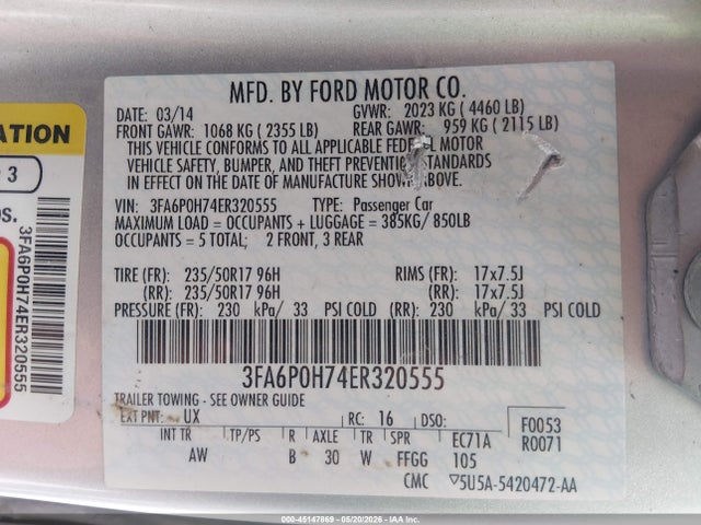Ford FUSION SE 2014 3FA6P0H74ER320555 Image 9