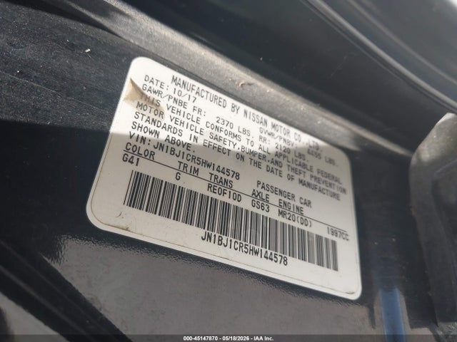 45147870 :رقم المزاد ، JN1BJ1CR5HW144578 vin ، 2017 Nissan Rogue Sport Sv مزاد بيع