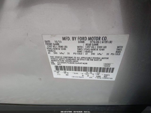 Продаж на аукціоні авто 2014 Ford Explorer Xlt, vin: 1FM5K7D80EGA97428, номер лоту: 45147890