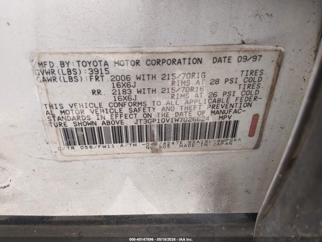 Aukcja sprzedaży 1998 Toyota Rav4, vin: JT3GP10V1W7026624, numer aukcji: 45147896