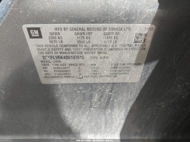 45147899 :رقم المزاد ، 2GKFLVEK4D6197815 vin ، 2013 Gmc Terrain Slt-1 مزاد بيع