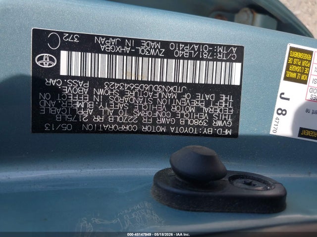 45147949 :رقم المزاد ، JTDKN3DU6D5643423 vin ، 2013 Toyota Prius Four مزاد بيع