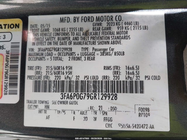 2016 Ford Fusion S მანქანა იყიდება აუქციონზე, vin: 3FA6P0G79GR129928, აუქციონის ნომერი: 45147950
