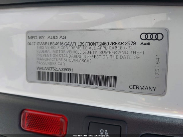 Aukcja sprzedaży 2018 Audi A5 2.0t Premium, vin: WAUANCF52JA009091, numer aukcji: 45147958