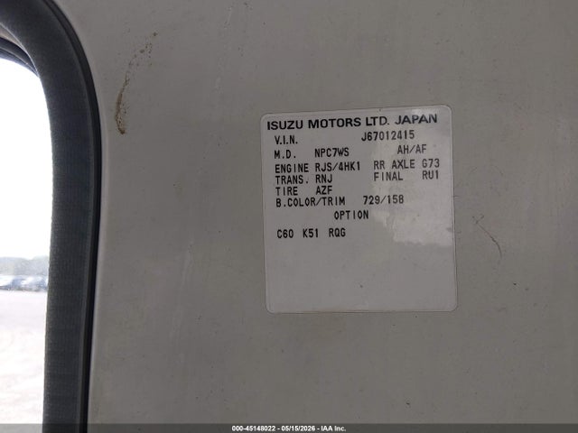 45148022 :رقم المزاد ، JALC4J16967012415 vin ، 2006 Isuzu W4s042 Npr Hd Dsl Crw مزاد بيع