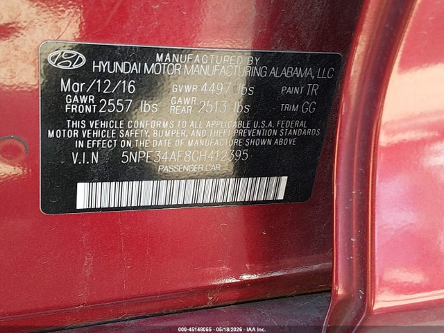 Продаж на аукціоні авто 2016 Hyundai Sonata Sport, vin: 5NPE34AF8GH412395, номер лоту: 45148055