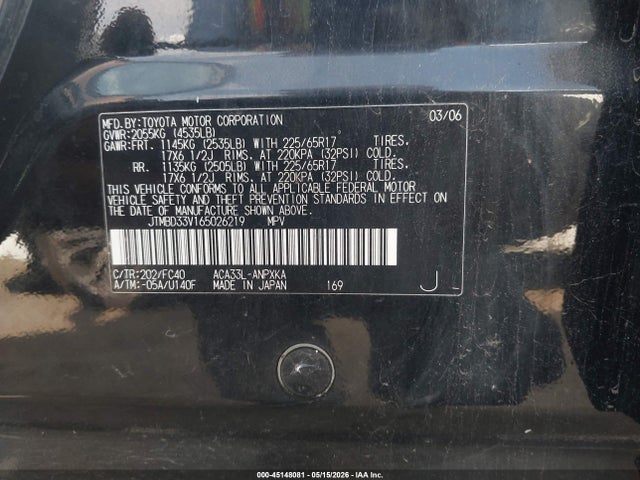 Продажа на аукционе авто 2006 Toyota Rav4, vin: JTMBD33V165026219, номер лота: 45148081