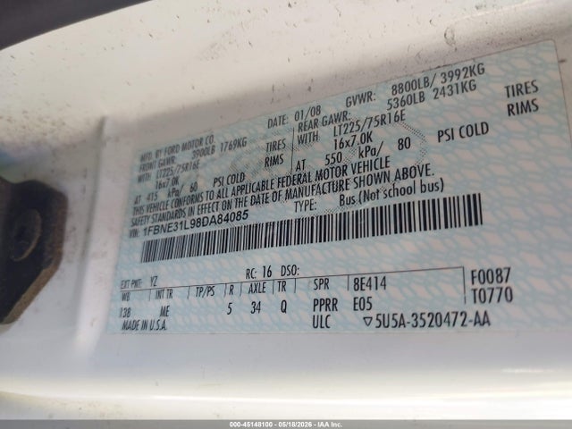 Продаж на аукціоні авто 2008 Ford E-350 Super Duty Xl/xlt, vin: 1FBNE31L98DA84085, номер лоту: 45148100