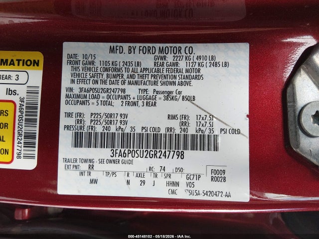 3FA6P0SU2GR247798 Ford Fusion Energi Titanium