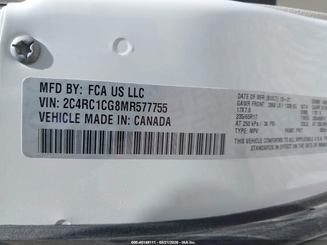 45148111 :رقم المزاد ، 2C4RC1CG8MR577755 vin ، 2021 Chrysler Voyager Lx مزاد بيع