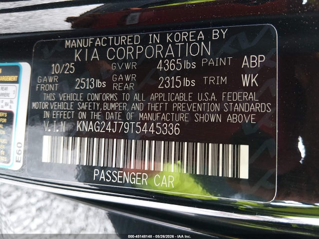 Aukcja sprzedaży 2026 Kia K5 Lxs Fwd, vin: KNAG24J79T5445336, numer aukcji: 45148148