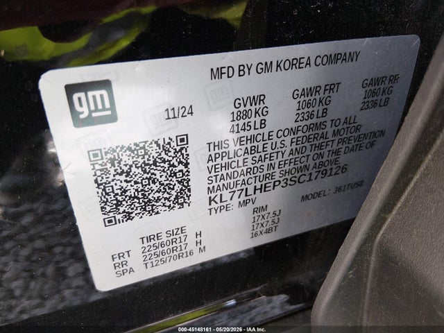 Aukcja sprzedaży 2025 Chevrolet Trax Fwd Lt, vin: KL77LHEP3SC179126, numer aukcji: 45148161