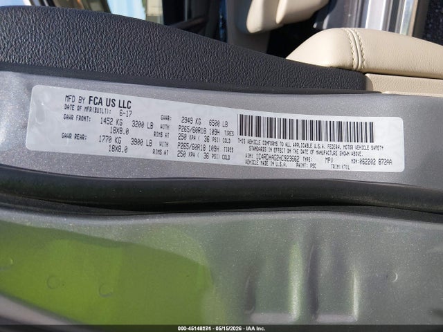 45148171 :رقم المزاد ، 1C4RDHAG2HC923662 vin ، 2017 Dodge Durango Sxt Rwd مزاد بيع