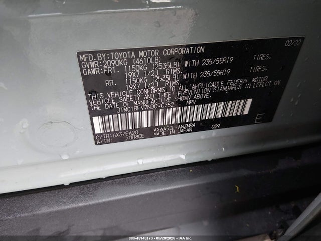 Продаж на аукціоні авто 2022 Toyota Rav4 Xle Premium, vin: JTMC1RFV7ND090782, номер лоту: 45148173