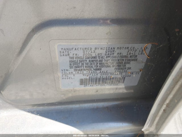 45148185 :رقم المزاد ، 3N1AB7AP0DL748908 vin ، 2013 Nissan Sentra Sv مزاد بيع