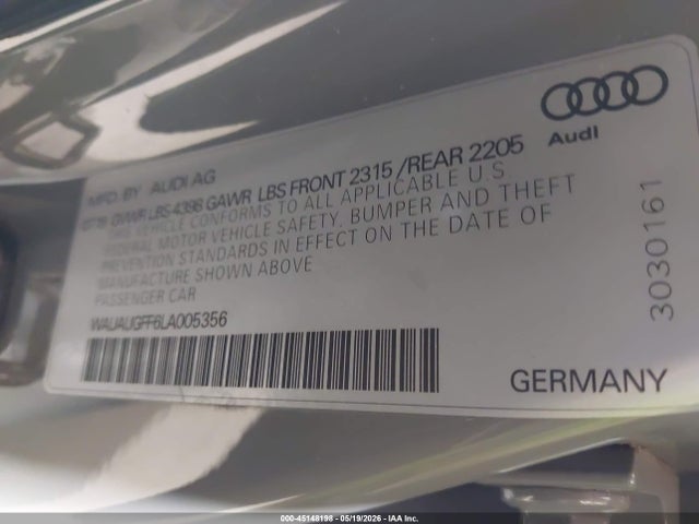 Aukcja sprzedaży 2020 Audi A3 Premium 40 Tfsi Front-wheel Drive S Tronic, vin: WAUAUGFF6LA005356, numer aukcji: 45148198