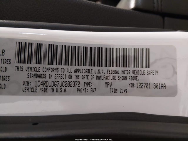 Продажа на аукционе авто 2018 Dodge Durango Gt Awd, vin: 1C4RDJDG7JC282372, номер лота: 45148211