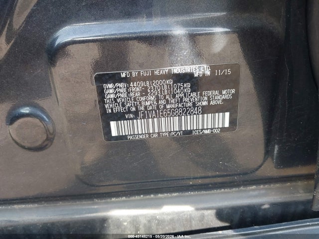 Продажа на аукционе авто 2016 Subaru Wrx Premium, vin: JF1VA1E65G8822848, номер лота: 45148215
