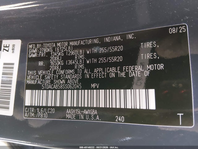 5TDACAB58SS062045 Toyota Grand Highlander Hybrid Limited