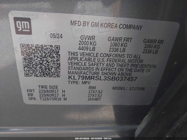 Продажа на аукционе авто 2025 Chevrolet Trailblazer Awd Lt, vin: KL79MRSL3SB037457, номер лота: 45148226